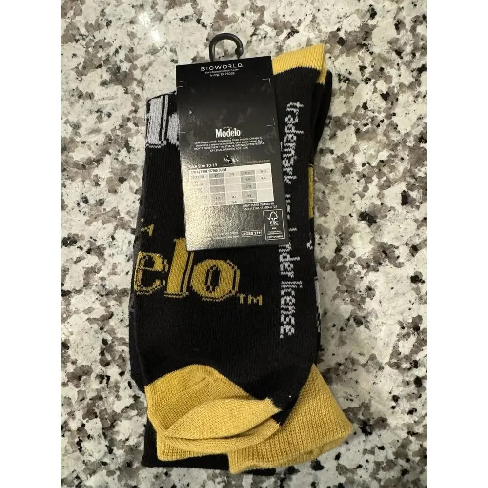 MODELO MEXICAN BEER 2 Pair‎ Novelty Crew Socks Men's Shoe Size 10-13.